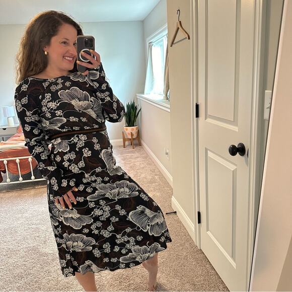 NWT WARM NY Black Floral Long Sleeve Maxi Dress 0 - Picture 3 of 13